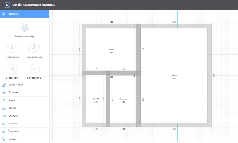 Построение комнат и стен в Flat Planner