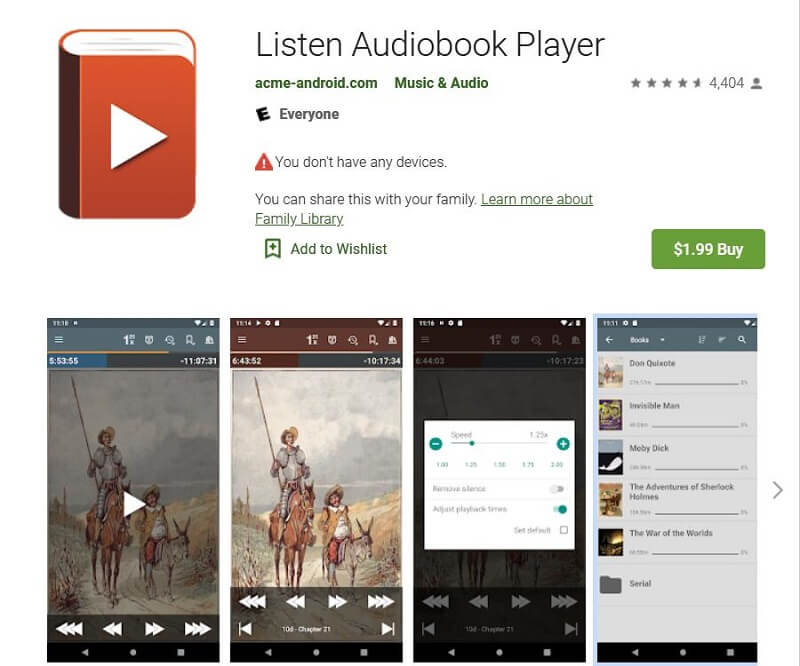 Интерфейс Listen Audiobook Player