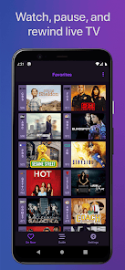 Интерфейс Channels for HDHomeRun на Android с экраном просмотра и паузы live TV
