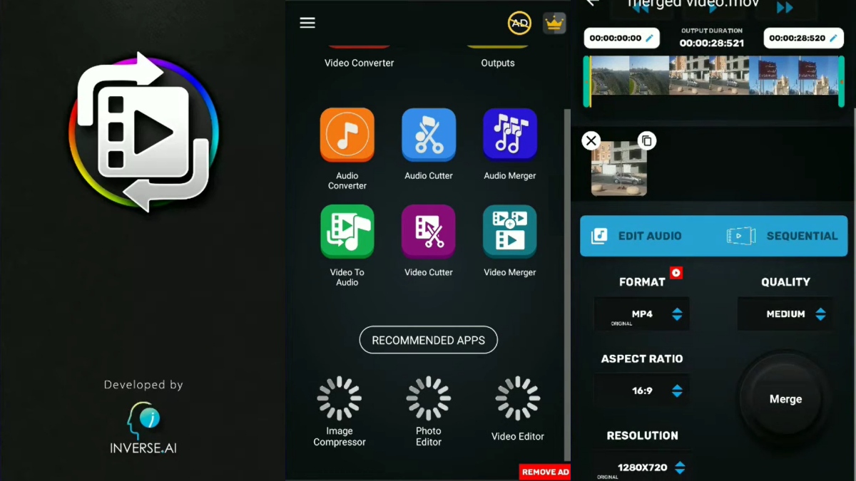 Интерфейс мобильного Video Converter, Compressor с настройками формата