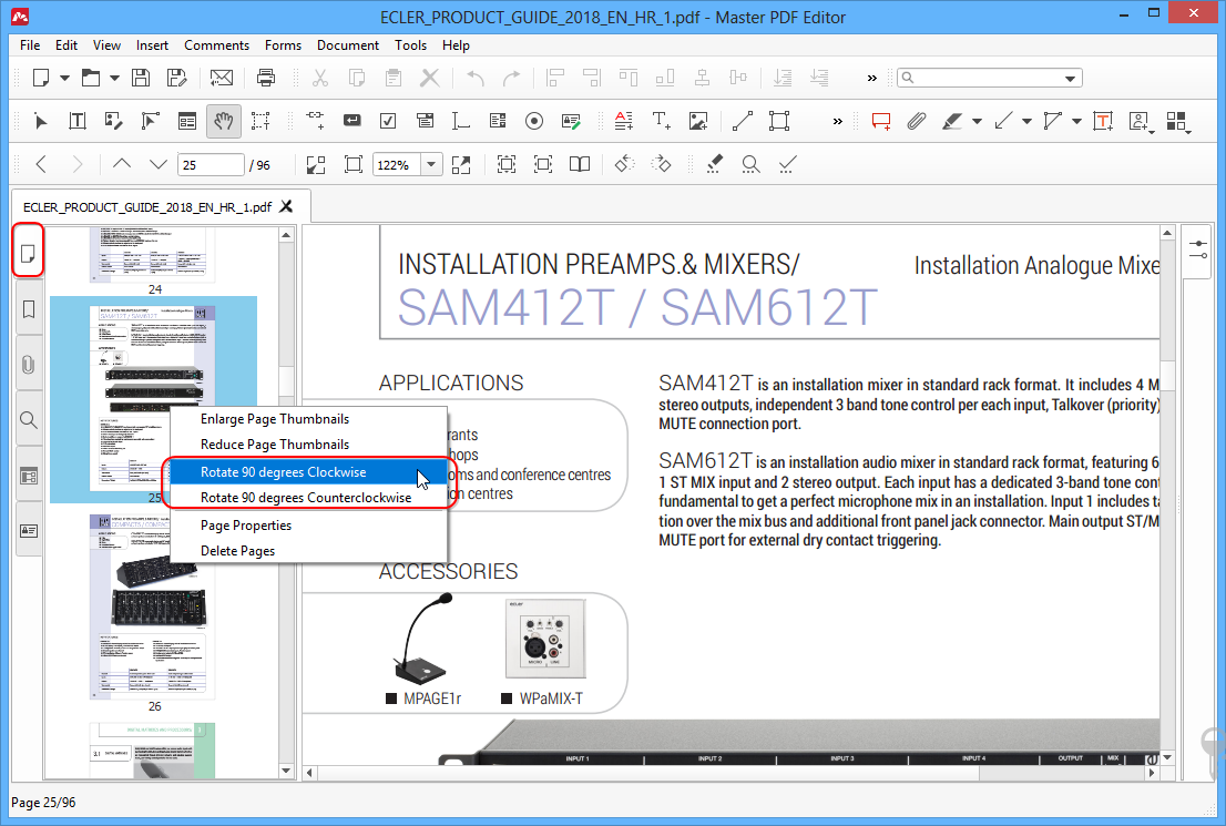 Параметры диапазона и направления поворота в Master PDF Editor
