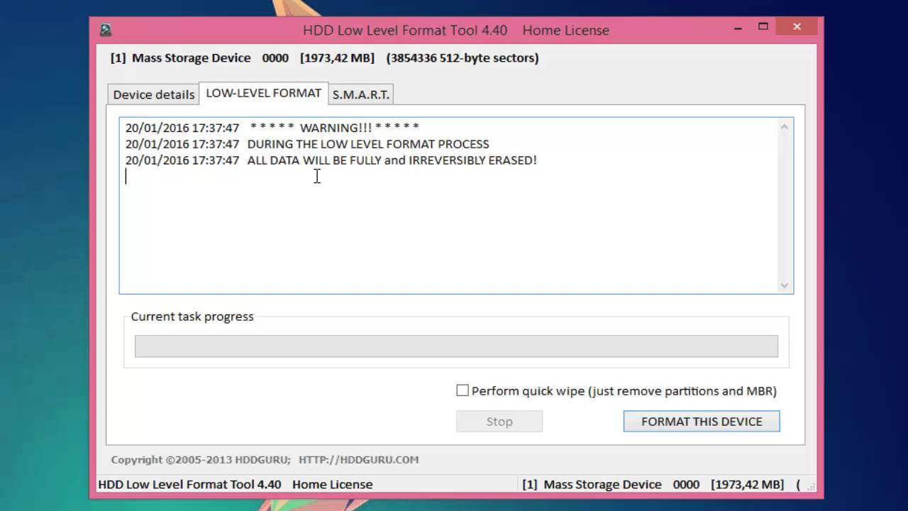 Интерфейс HDD Low Level Format Tool с выбором накопителя
