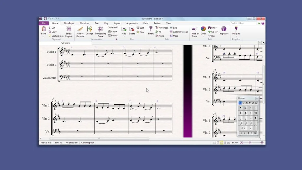 Рабочее окно Avid Sibelius с партитурой