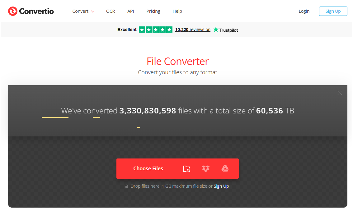 Интерфейс Convertio для онлайн-конвертации DV