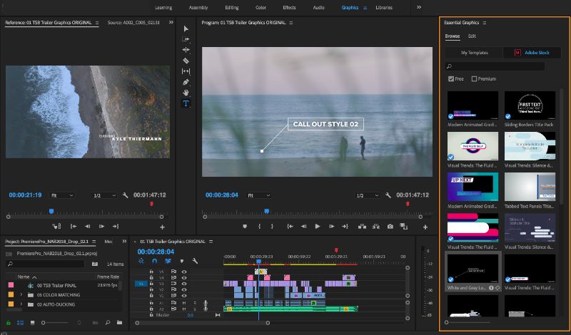 Рабочее окно Adobe Premiere Pro