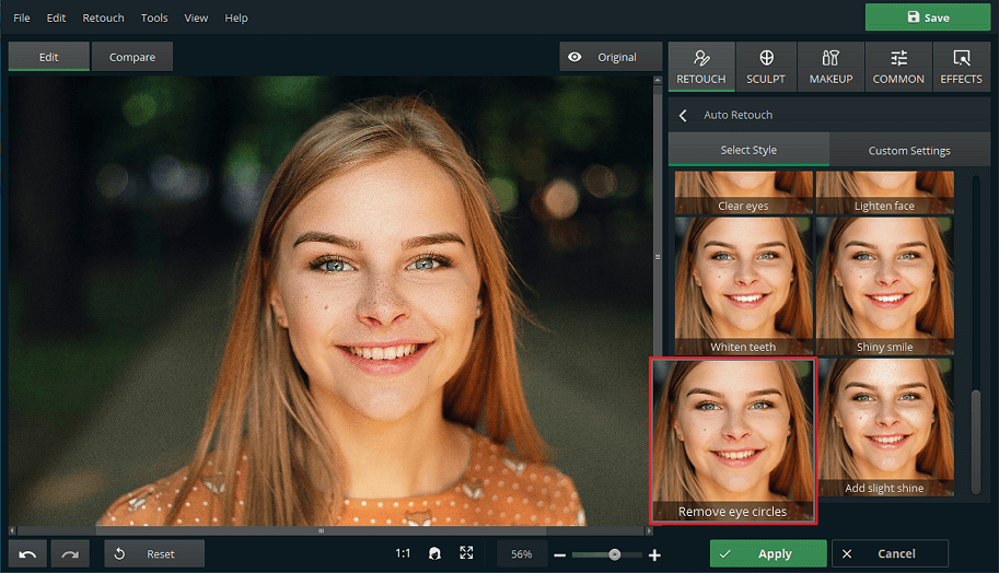 Стиль Remove Eye Circles в разделе Auto Retouch программы PhotoDiva