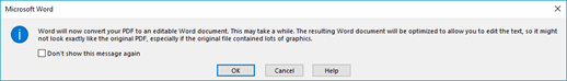 Диалог преобразования PDF в Microsoft Word