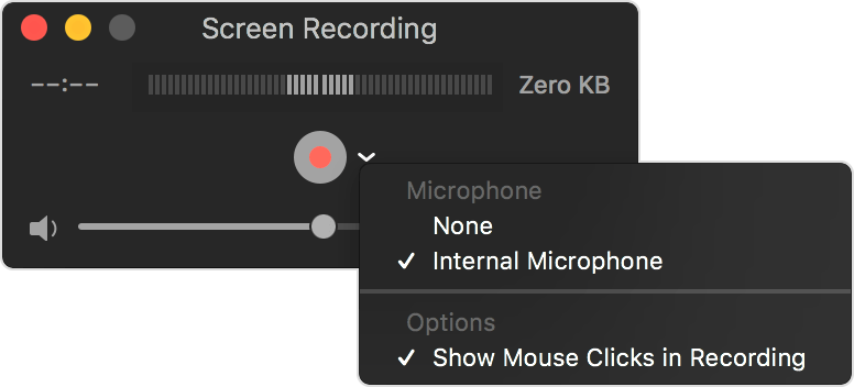 Окно записи экрана QuickTime Player