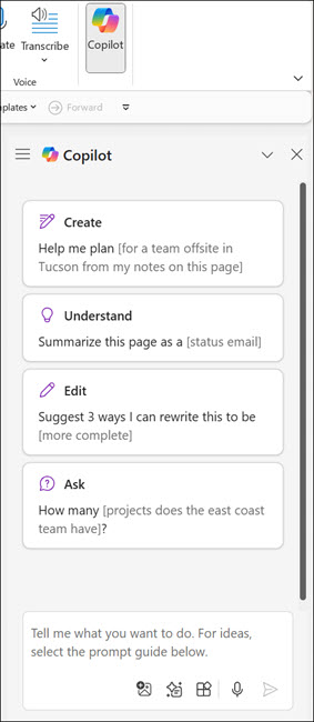 Панель Copilot в OneNote