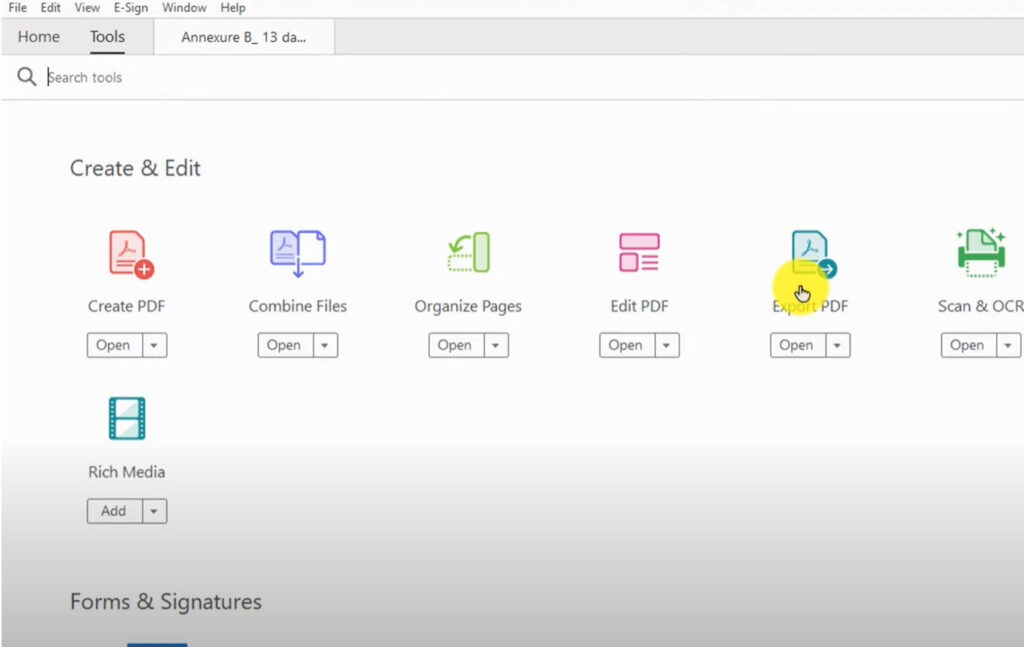 Инструмент Export PDF в Adobe Acrobat