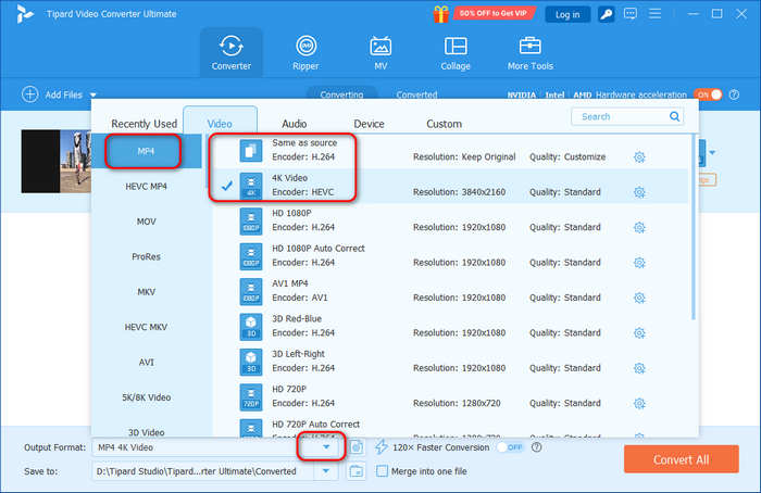 Выбор MP4 в Tipard Video Converter Ultimate