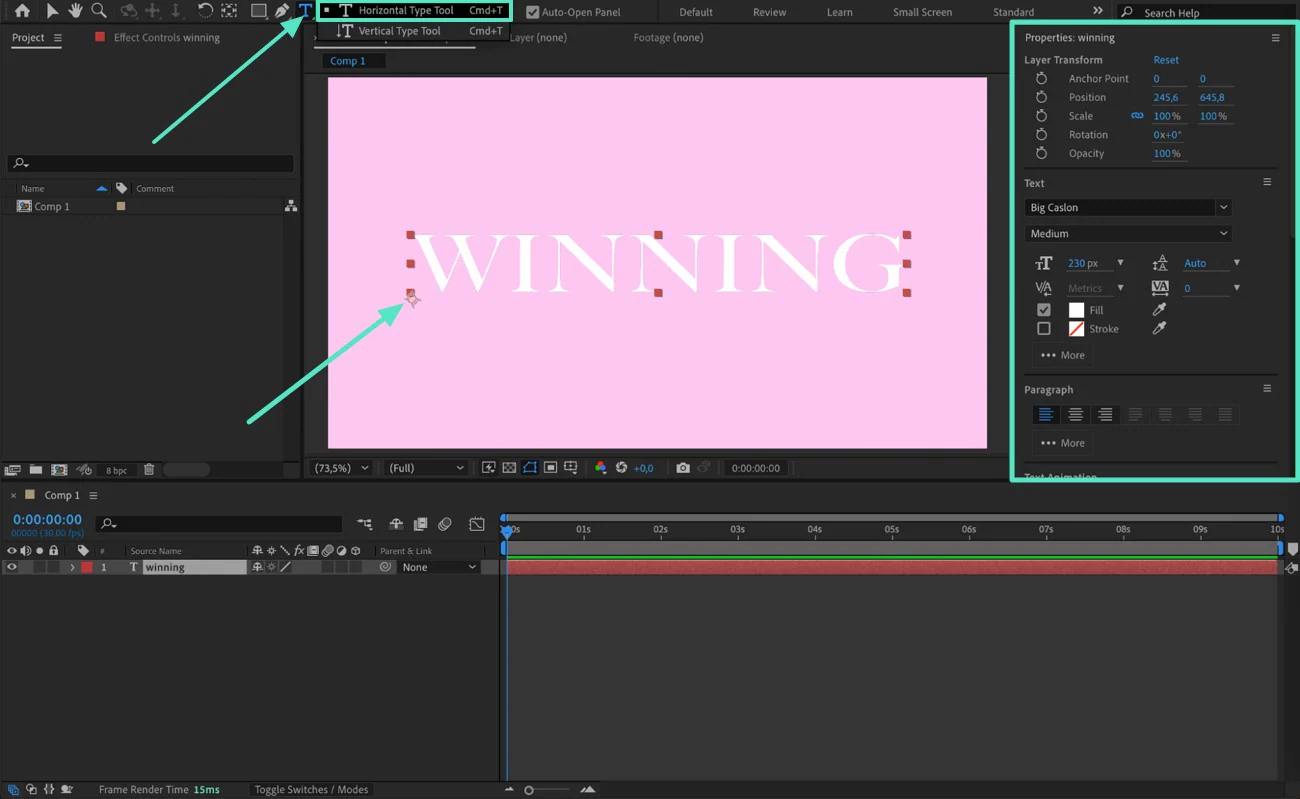 Type Tool и текстовый слой в After Effects