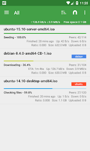 tTorrent Lite: список активных и завершённых torrent-задач на Android