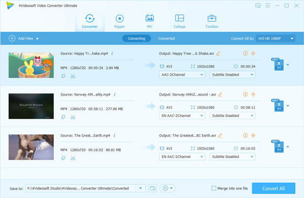 Главное окно 4Videosoft Video Converter Ultimate с разделом Converter и очередью файлов