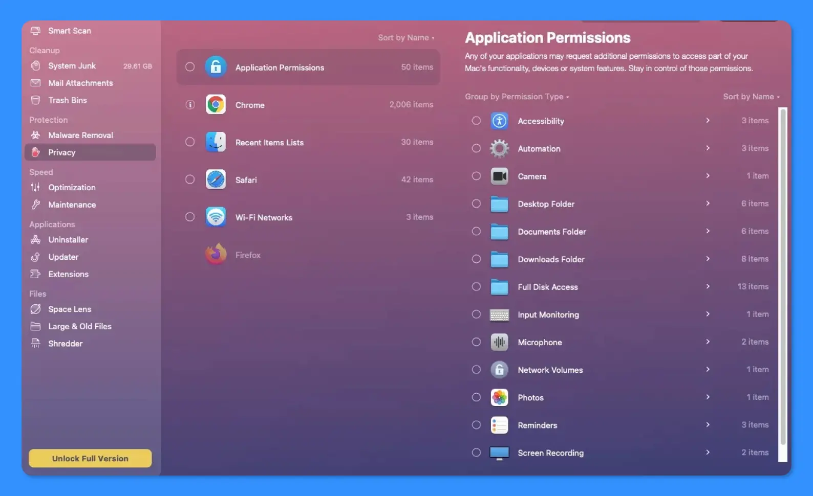 Интерфейс CleanMyMac