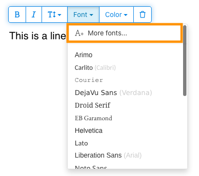 Выбор локального шрифта в Sejda PDF Desktop через меню Font и пункт More fonts