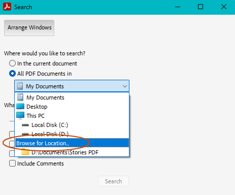 Результаты поиска Adobe Reader по нескольким PDF