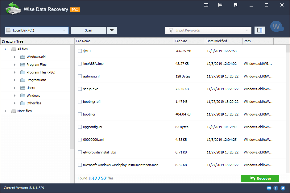 Интерфейс Wise Data Recovery — пример 1