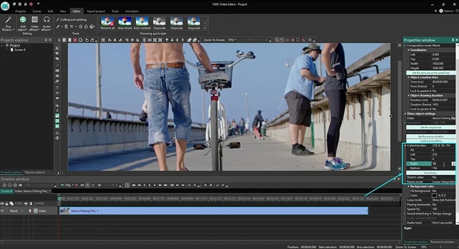 VSDC Free Video Editor: параметры Cropped borders для плавного приближения