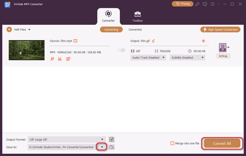 Запуск преобразования MP4 в GIF в AVAide Video Converter