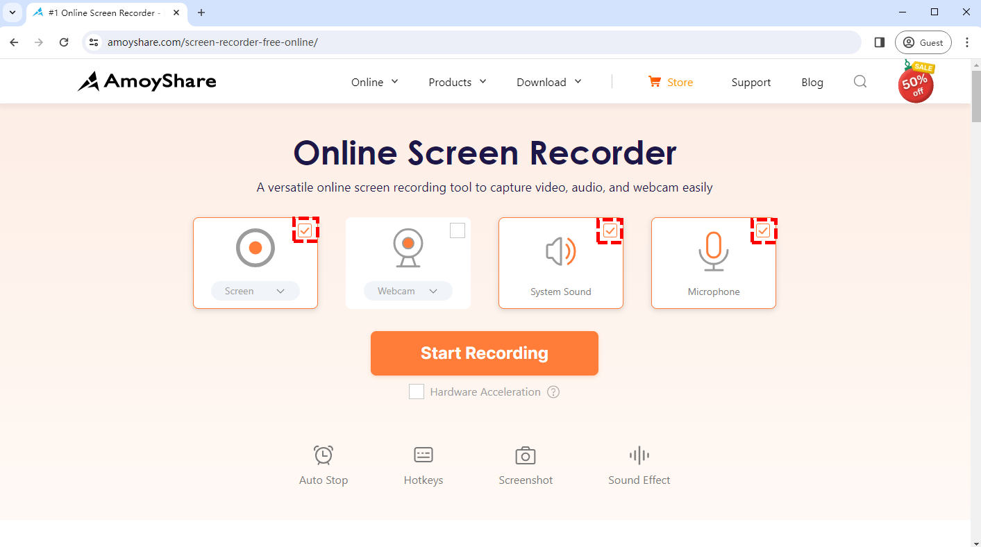 Выбор окна в AmoyShare Online Screen Recorder