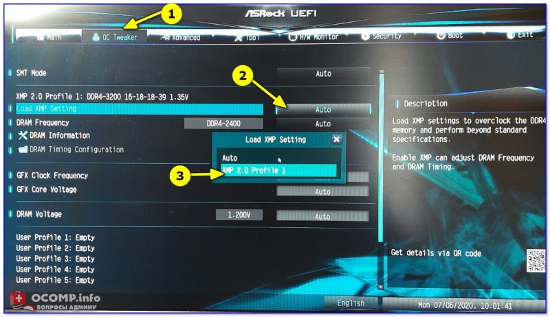 Настройка XMP в UEFI на примере платы ASRock