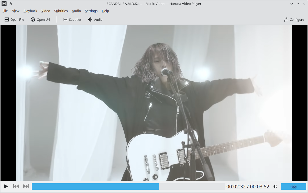 Интерфейс Haruna в KDE с командами Open File и Open Url