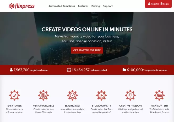 Интерфейс Flixpress для создания заставки