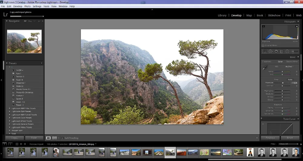 Открытие фотографии для коррекции в Adobe Lightroom