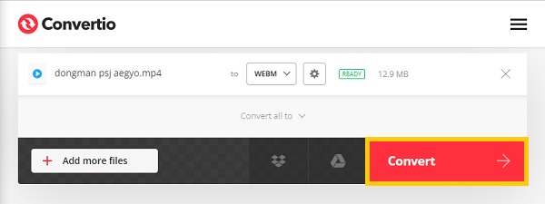 Конвертация MP4 в WebM в Convertio