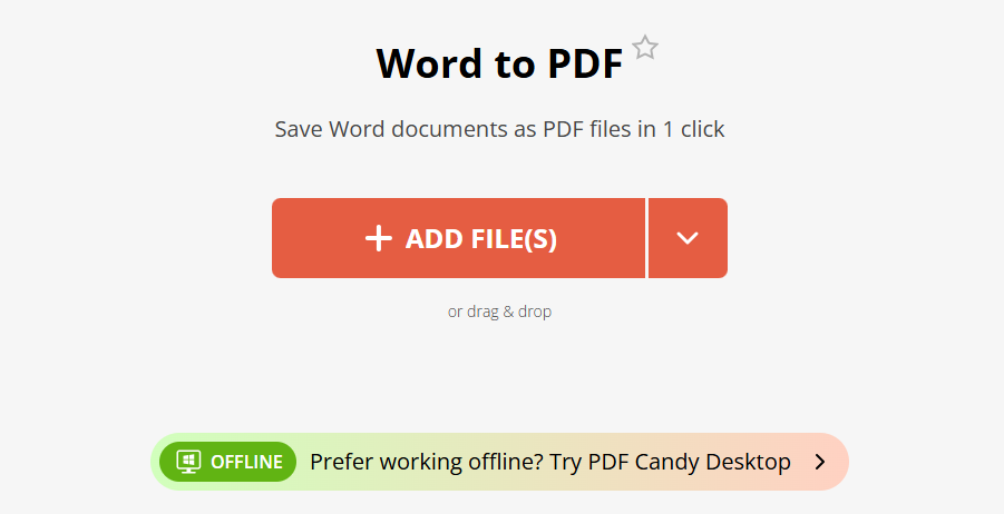Веб-интерфейс PDF Candy Word to PDF