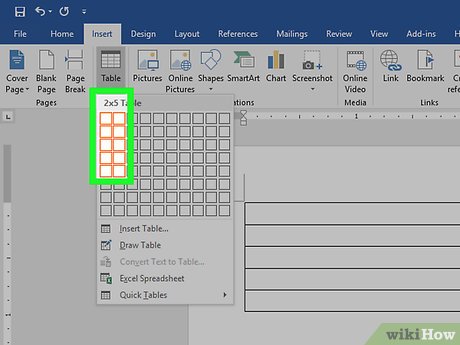 Таблица 2 на 5 для визиток в Word