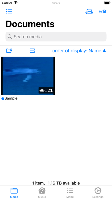 WMDPlayer на iPhone: экран Documents с локальным медиафайлом