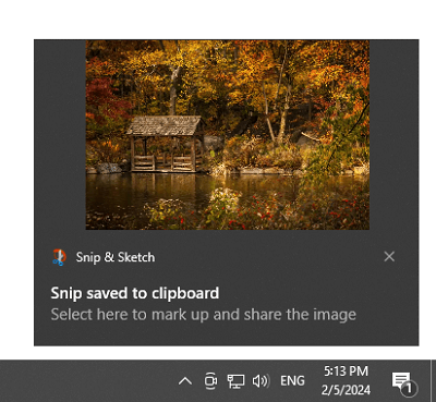 Снимок области открыт в системном редакторе Windows