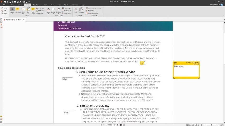 Заметка и инструменты Review в Nitro PDF Pro