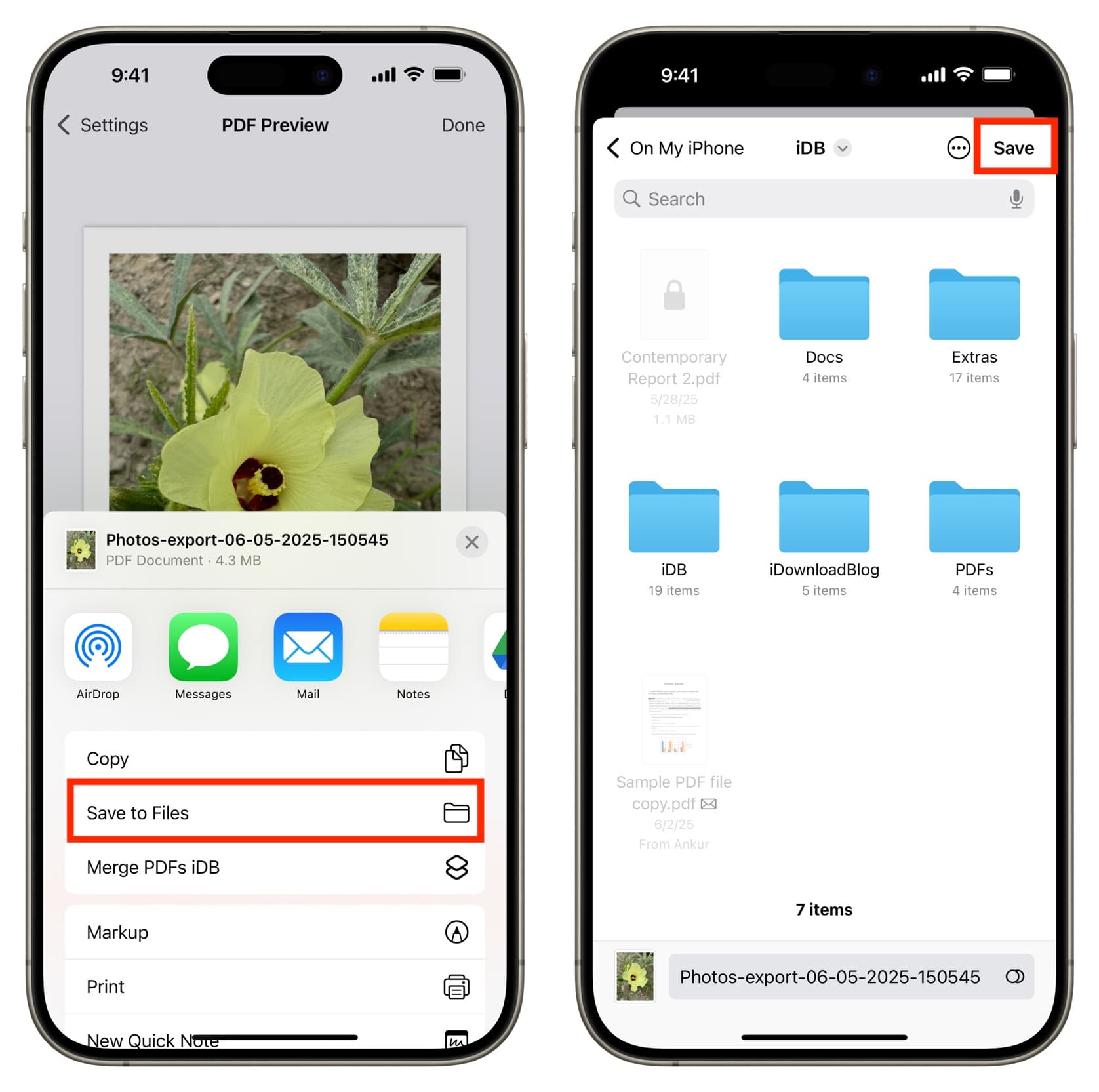 Сохранение изображения как PDF в системных приложениях iPhone