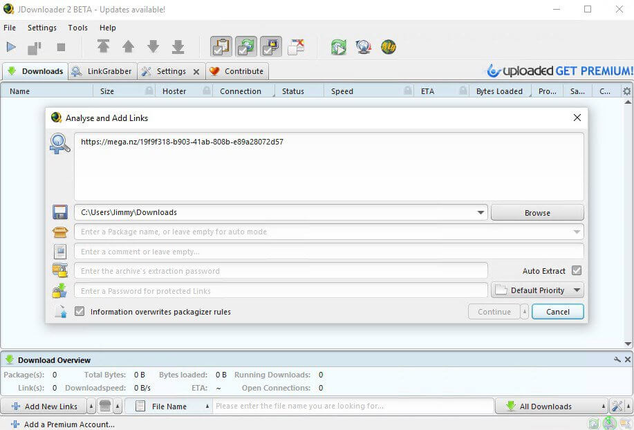 Очередь файлов JDownloader