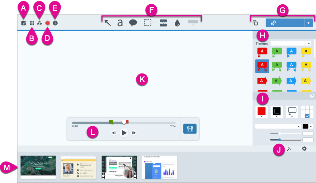 Snagit Editor с разметкой основных областей интерфейса
