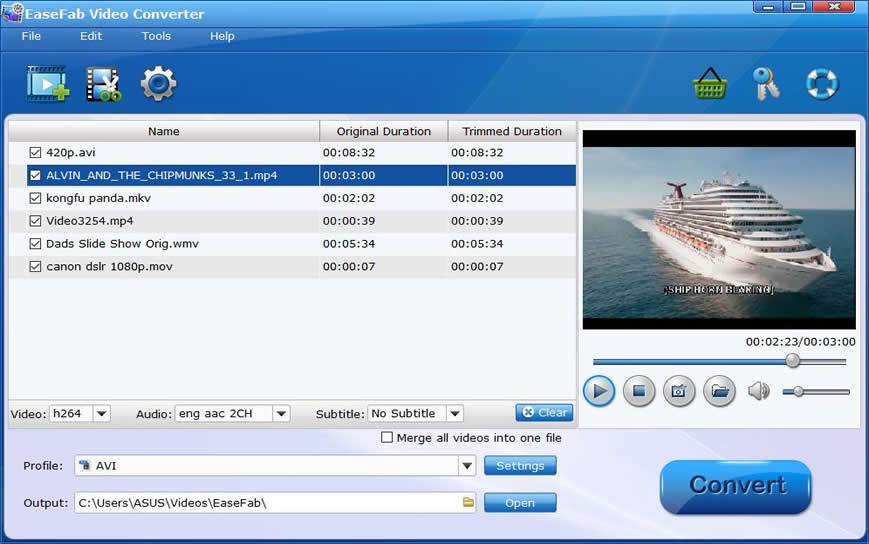 Добавление исходных файлов в EaseFab Video Converter