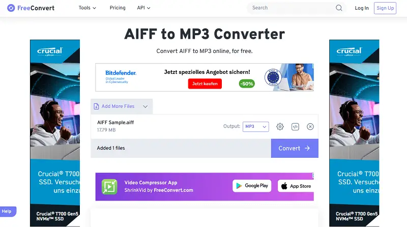 Добавление AIFF в FreeConvert