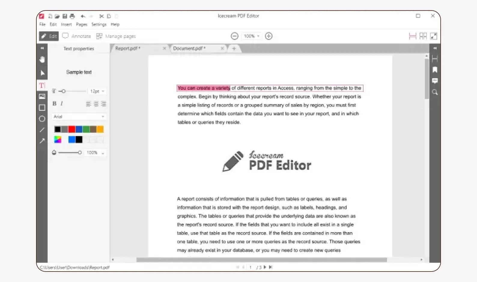 Интерфейс Icecream PDF Editor
