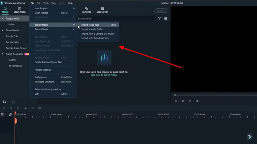 Тёмный ролик на таймлайне Wondershare Filmora