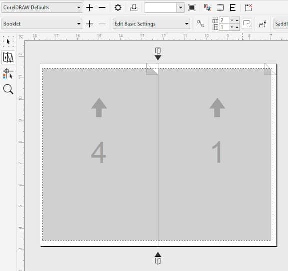 Импозиционная раскладка Booklet в CorelDRAW с парой страниц 4 и 1