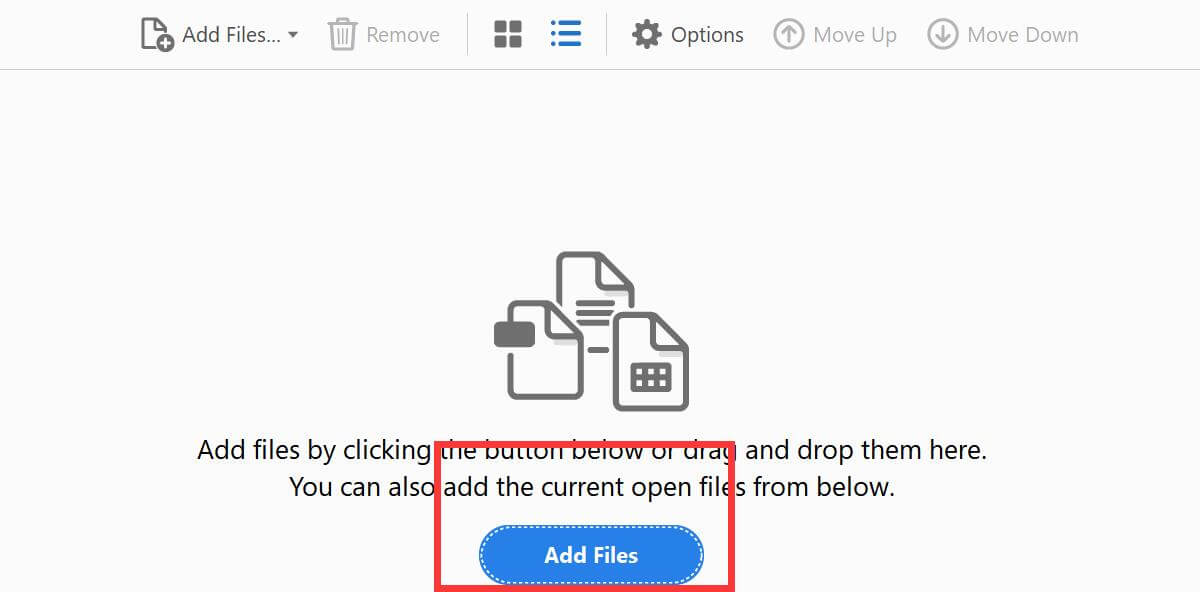 Добавление нескольких PDF в Adobe Acrobat перед объединением