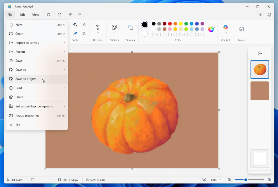 Сохранение файла проекта в Microsoft Paint