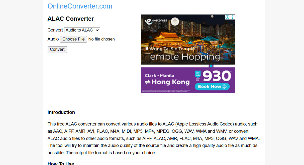 Интерфейс OnlineConverter для преобразования FLAC в ALAC