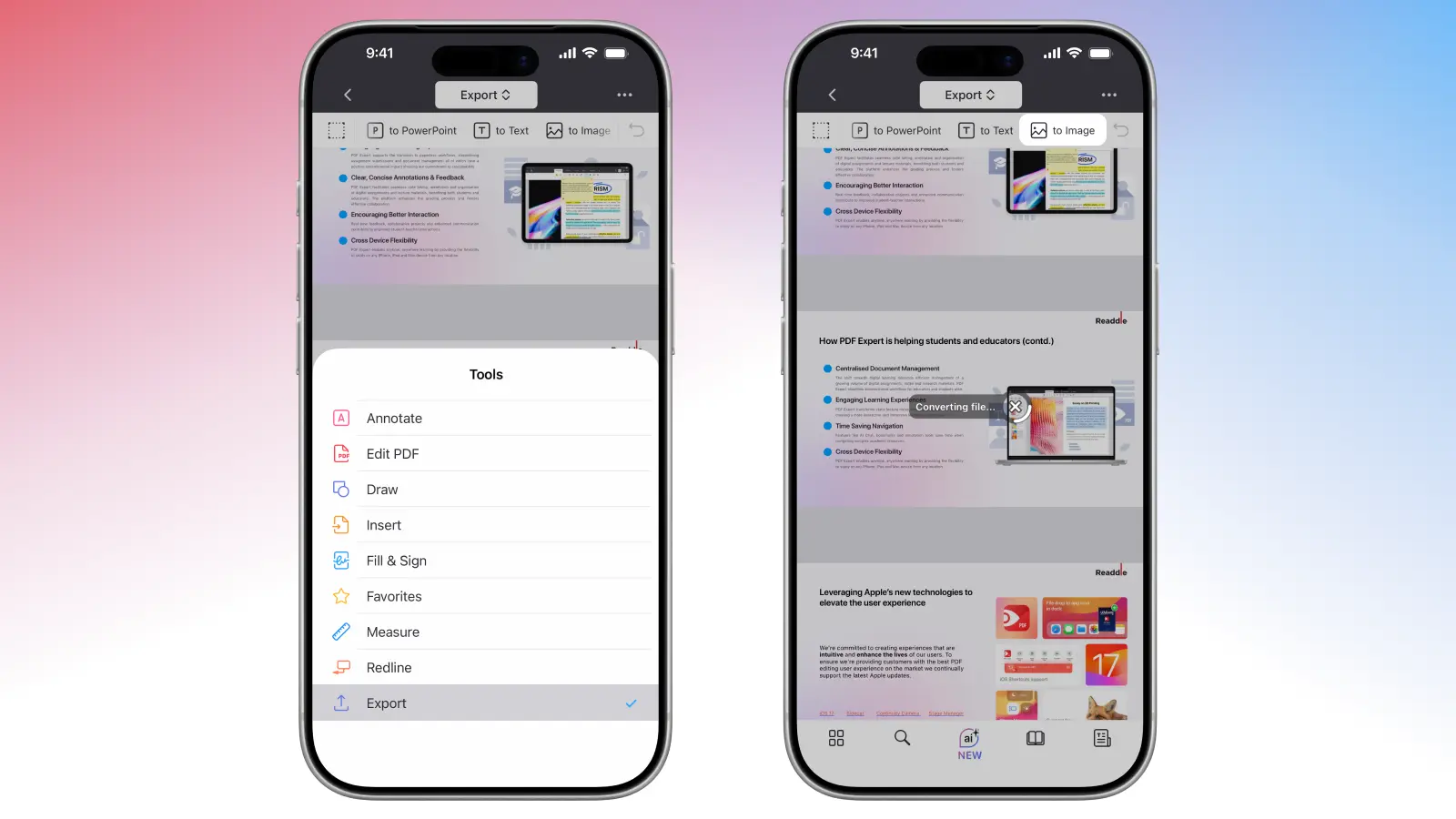 Экспорт PDF в отдельные изображения страниц на iPhone