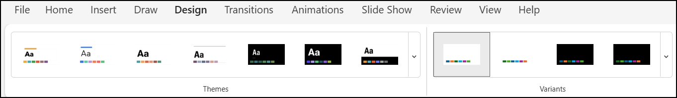 Вкладка Design в PowerPoint for the web с темами и вариантами оформления
