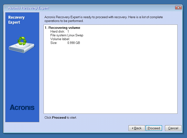 Acronis Recovery Expert с найденной структурой разделов