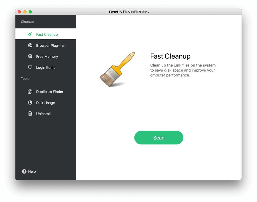 Раздел Fast Cleanup в EaseUS CleanGenius для Mac с кнопкой Scan